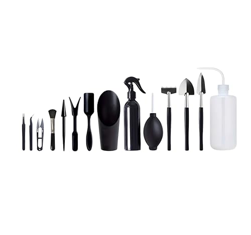 AMSAMOTION Bonsai Werkzeug Set 14 teilig mit praktischem, Mini Gartenwerkzeug für Zimmerpflanzen und eine professionelle Bonsai-Zucht