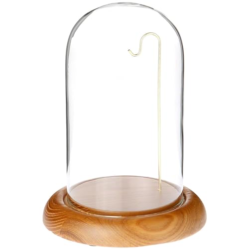 Cúpula de cristal con base de roble de 4x7 pulgadas para proteger relojes valiosos