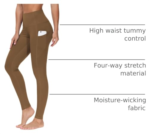 Image of THE GYM PEOPLE Thick High Waist Yoga Pants with Pockets, Tummy Control Workout Running Yoga Leggings for Women