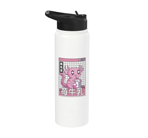 Axolotl Strawberry Milk Kawaii Vaporwave Estética Anime Stainless Steel Insulated Water Bottle