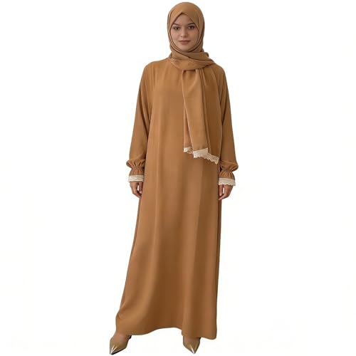 2 Piece Prayer Dress Women NewDesign Abaya Set Comfortable Umrah Essentials and Ramadan Prayer Dress (khaki S-M)
