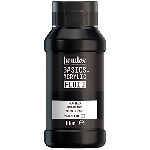 Liquitex Basics Fluid - Pintura acrílica de consistencia fluida, secado rápido, resistente a la luz, impermeable, acabado satinado permanente, bote 118 ml, negro de marte
