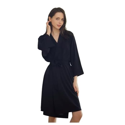 DaysU Adulto Unissex Roupão De Malha Waffle Unissex, Quimono Leve Comprimento Médio Para Spa E Banho, Poliéster, Tamanho Gg-Xgg, Preto