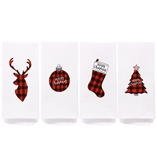 Negiga Merry Christmas Socks Forest Deer Tree Reusable Waffle Weave Dish Cloths Towels 24X16 Inch,Christmas Winter Decor Decorative Dish Towels For Cooking Drying Cleaning Kitchen Bathroom,Set Of 4 #TOP22