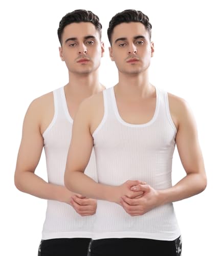 Image of Dollar Bigboss Men's White Solid Cotton Regular Vest