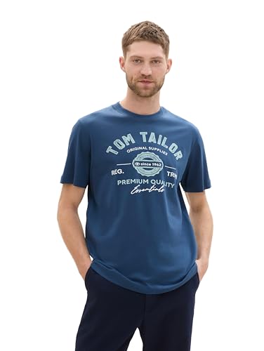 TOM TAILOR Herren T-Shirt mit Logo-Print aus Baumwolle, nighttime blue, XXL – Ansicht 4