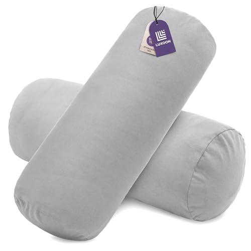 Luxoon 2er Pack Nackenrollenbezüge mit Reißverschluss Bezüge für Nackenstützkissen 100% Baumwolle weich waschbar und trocknergeeignet 15x40 cm Grau
