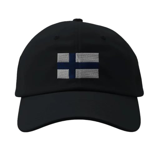 Casquette Drapeau de la Finlande Noir - Chapeau brodé ajustable