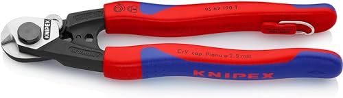 KNIPEX Drahtseilschere geschmiedet mit Mehrkomponenten-Hüllen mit integrierter Befestigungsöse zum Anbringen einer Absturzsicherung 190 95 62 190 T