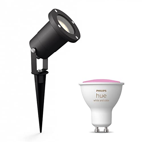 Philips Hue Puled Faretto da giardino (Nero) - GU10 - Luce bianca e colorata - Illuminazione da giardino - Hue White and Color Ambiance