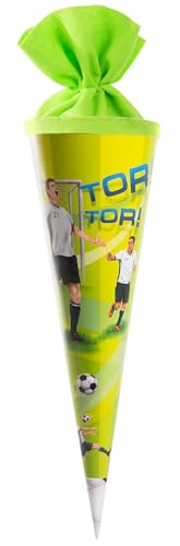 Preisvergleich Produktbild goldbuch 93 578 Geschwistertüte Fußballer, Schultüte mit Fußball-Muster, Lackkarton, Geschenkverpackung mit grünem Filzverschluss (ohne Verschlussband), Zuckertüte rund, Länge 35 cm, Ø 11,5 cm, Grün