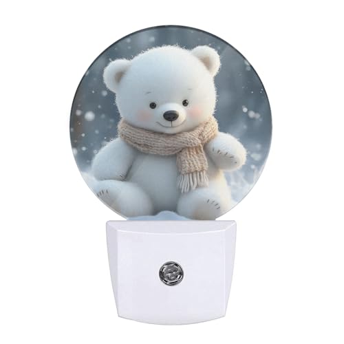 Image of EKOBLA Cute Bear Night Light, Lovely White Bear Pattern Night Lights Plug Into Wall with Dusk to Dawn Sensor, 0.5W LED Energy Saving Nightlight for Bedroom, Bathroom, Hallway