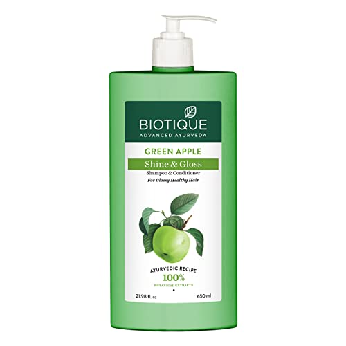 Biotique Green Apple Shine & Gloss Shampoo & Conditioner| Promotes Healthy, Shiny and Glossy Hair | Nourishes Scalp | Makes Hair Soft & Smooth |100% Botanical Extracts| All Skin Types | 650ml