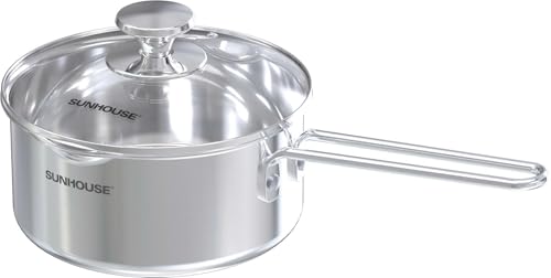 Image of SUNHOUSE 1.5 QT Sauce Pan with Lid & Pour Spouts, Tri-Ply Base