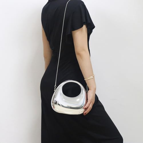 Image of Acrylic Evening Handbags for Women Unique Moon Shape Clutch Purse Top-handle Hobo Bag for Wedding Party Cocktail