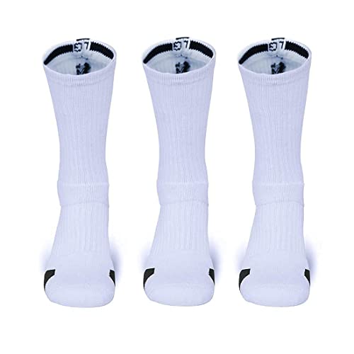 Qiangyun Men 'S Elite Basketball Socks, White Cushioned Mid-Calf Athletic Sports Running Compression Socks For Men Women Boys Big Girl, Sport Socks A-03,9-12 #TOP6