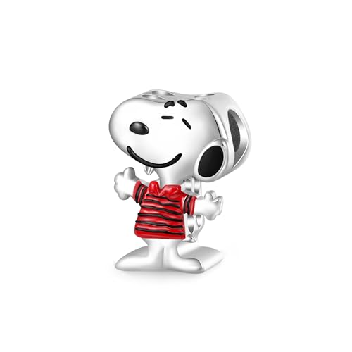 GNOCE Peanuts Snoopy Striped Short-Sleeve Charm for Women, S925 Sterling Silver Dangle Charms for Women Wife, Valentine‘s Day, Mother’s Day Jewelry