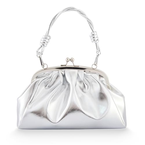 Image of Huralona Dressy Pleated Vegan Leather Clutch Ruched Bag Purse Metallic PU Clutch Cloud Dumpling Bag for Women