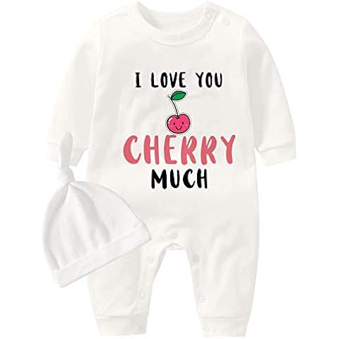 QIANWANYI Cute Baby Girl Bodysuits I Love You Cherry Much Baby Boy Clothes Funny Baby Clothes - white - 0-3 Months Cover