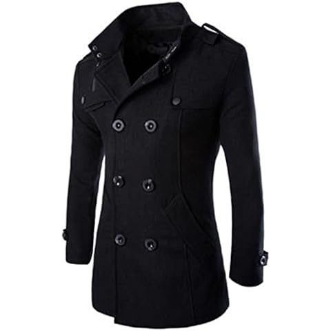 Coat Men Winter Warm Lapel Trench Coat Slim Casual Solid Stand Collar Double Breasted Long Coat (Color : Black, Size : 4X-Large) Cover