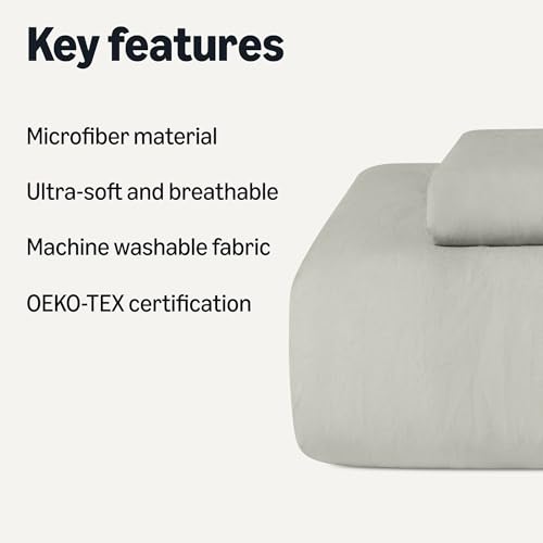 Image of Amazon Basics Brushed Microfiber Comforter Set, Extra Soft with Natural Texture, Oeko-TEX Certified, Machine Washable, 2-Piece, Twin /Twin XL, Grey
