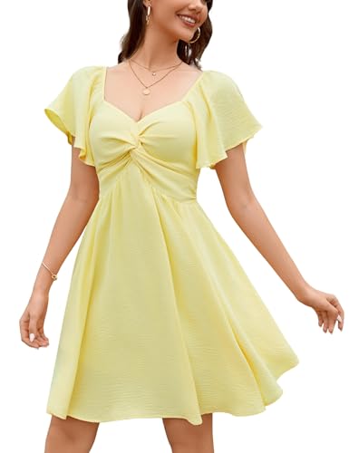 Image of Florboom Women's Sweetheart Knot Front Dress Flutter Sleeve Tie Back A-Line Chiffon Mini Dresses