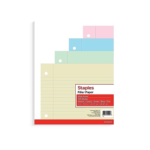 Staples 421134 Pastel Filler Paper 8-Inch x 10-1/2-Inch 100 Sheets/Pack (41637)