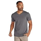 BYLT Mens Drop-Cut V-Neck Men's T Shirt – Plain Tshirts for Men, Drop Cut Casual Tee – Soft Polyester, Cotton, and Spandex Blend – Moisture Wicking, Wrinkle Resistant, Stretch Fit, Charcoal, Large