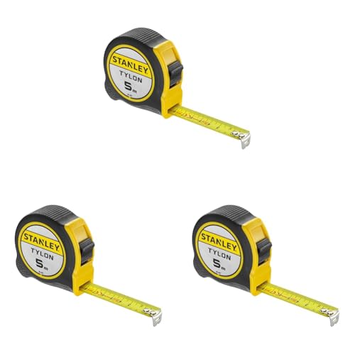 STANLEY Flexómetro Tylon de 5 m, Cinta Métrica, Cinta de Acero Resistente, Revestimiento Duradero Tylon (aumenta en 50% durabilidad), Diseño Compacto Ergonómico, 0-30-697 (Paquete de 3)