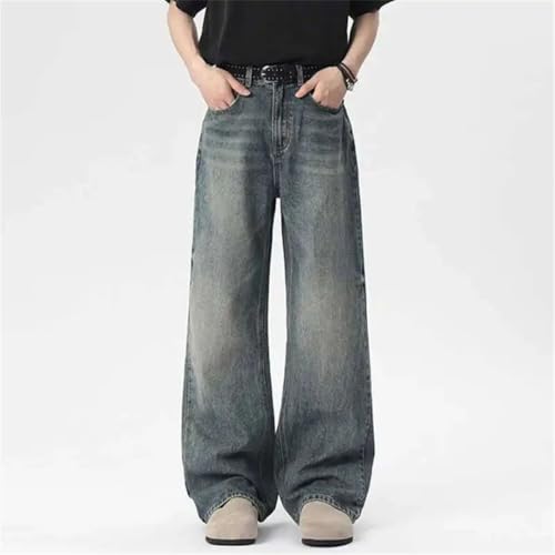 Men's Jeans American High Street Style Washed Design Solid Color Straight Leg Denim Pants3