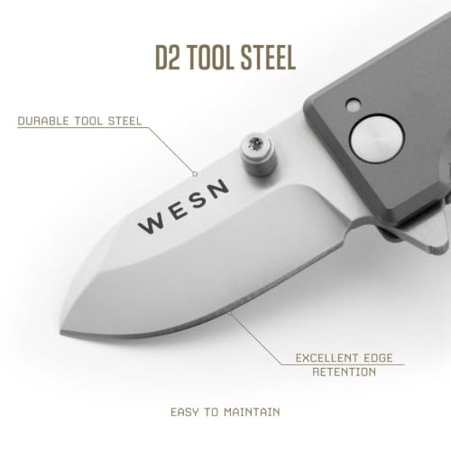 Image of WESN Microblade Premium Folding Pocket Knife - 1.5 inch D2 Steel Blade, Compact EDC Knife with G10 Handle, Manual Thumb Stud, Deep Carry Clip - Lightweight Everyday Carry (Titanium) (Titanium)
