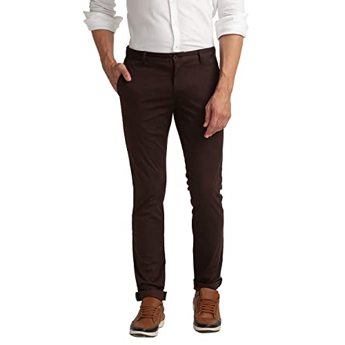 Image of Parx Men's Cotton Blend Plain+Dobby Pattern Low Rise Tapered Fit Flat Front Casual Trouser