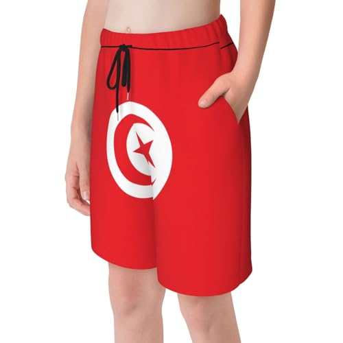 Tunisian Flag Youth Beach Pants, Soft and Breathable, with Drawstring Waist, Suitable for Sports and Leisure.4