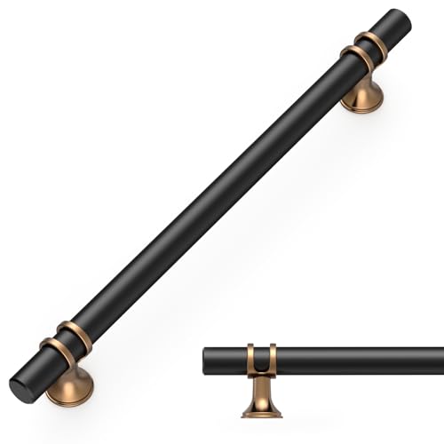 Amerdeco 10 Pack Champagne Bronze and Matte Black Cabinet Pulls 7.5 Inch(192MM) Hole Centers Kitchen Cabinet Handles Cabinets Hardware Drawer Pulls ZH0050