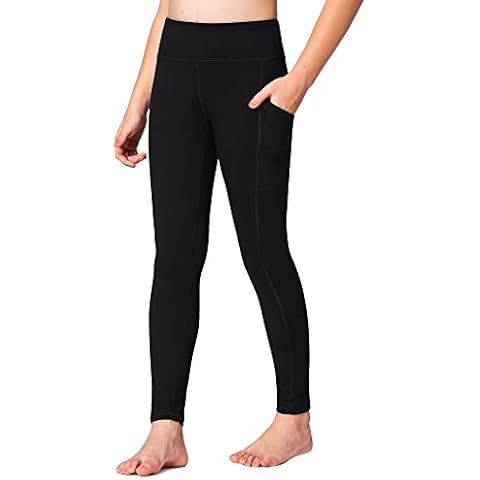 Stelle Girls Athletic Active Dance Tight Legging Pants with Pockets for Running Yoga Workout (Black (2 Side Pocket), 8-9 Years) Cover