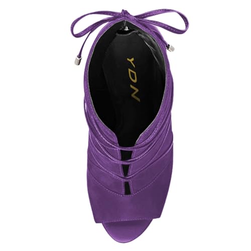 YDN Women Peep Toe Faux Suede Ankle Booties Platform Stiletto High Heels Lace Up Cutout Comfort Shoes 4-153