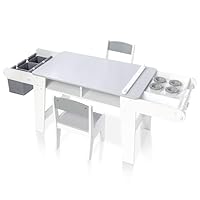 Milliard Kids Art Table Set with Chairs for Playroom, Toddler Craft and Play Wood Activity Table with Storage Bins and Paper Roll (Grey and White)