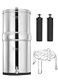 FACHIOO 2.25G Stainless Steel Gravity-Fed Water Filter System with 2 Black Carbon Purification Filter Elements, NSF/ANSI Certified Countertop Filtration System for Home and Outdoor Use (with Stand)