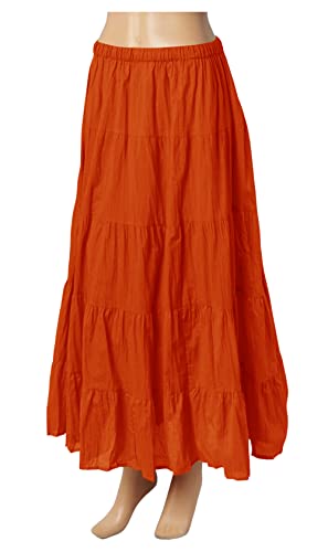 Indian Trendy Women's Summer Long Cotton Maxi Mopping Tiered Skirt Elastic High Waisted Dress2
