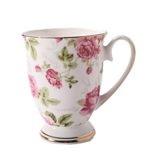 Stgbcst Taza de té y café, diseño floral, de porcelana premium, taza de café, regalo, taza de cerámica, 300 ml, con asa, taza para té o café (estilo 1)