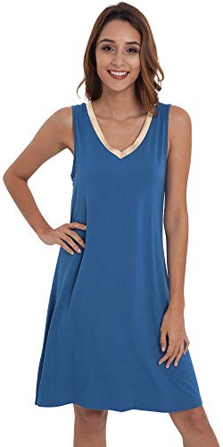 Image of GYS Cooling Bamboo Viscose Nightgowns for Women, Lightweight Sleeveless V Neck Sleep Shirt for Hot Sleepers, Soft Night dress