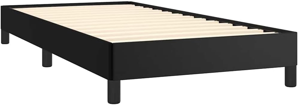 Twin Bed Frame Black Faux Leather with Plywood Engineered Wood Platform, Sturdy Heavy-Duty Frame with Storage, Modern Minimalist Bedroom Furniture for Mattress Support