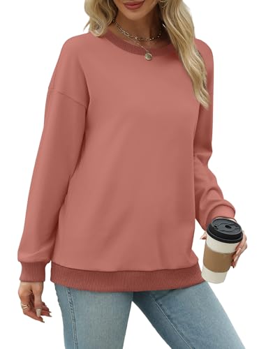 Image of Saloogoe Sweatshirts for Women Crewneck Long Sleeve Loose Fit Tops Color Block Ribbed Trim Fashion 2025