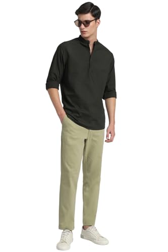 Image of Dennis Lingo Men's Cotton Solid Slim Fit Mandarin Collar Full Sleeves Casual Shirt