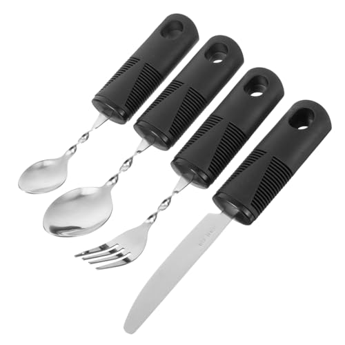 STOBAZA Elderly Tableware 4-piece Adaptive Utensils Bent Spoons Forks Cutters Weighted Silverware for