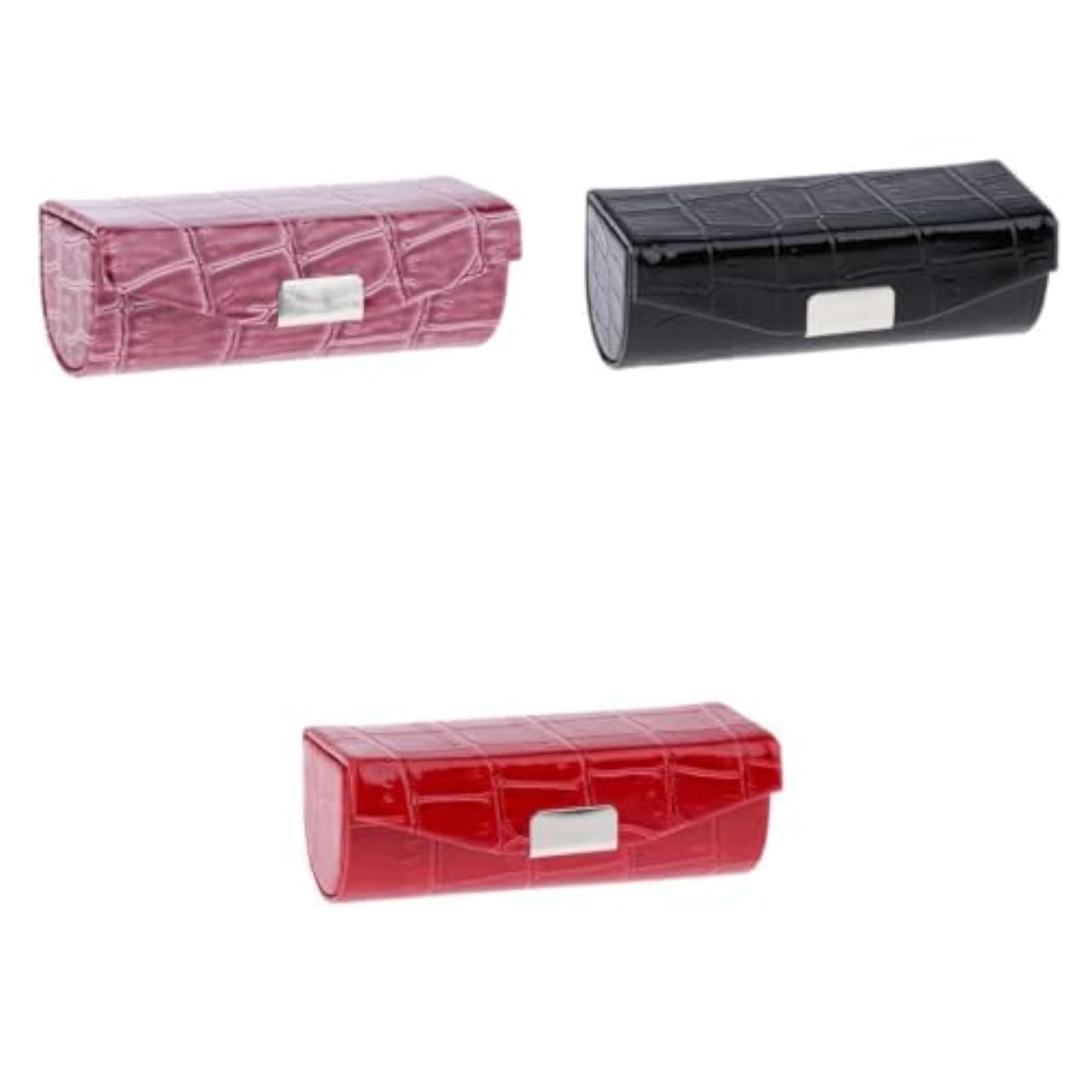 3 PU Leather Lipstick Case Holder, Dark Brown, Black, and Red