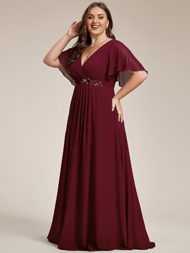 Ever-Pretty Chiffon V Neck Short Sleeves Appliques Plus Size Formal Dresses for Curvy Women Evening Gowns 01960-DA4
