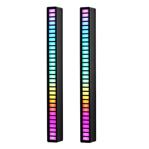 Kwak's Led Lights,Sound-Activated RGB LED Ambient Light - 8 Music Sync Modes, Rechargeable, Perfect for Car,TV and Gaming(2 pcs) (Black)
