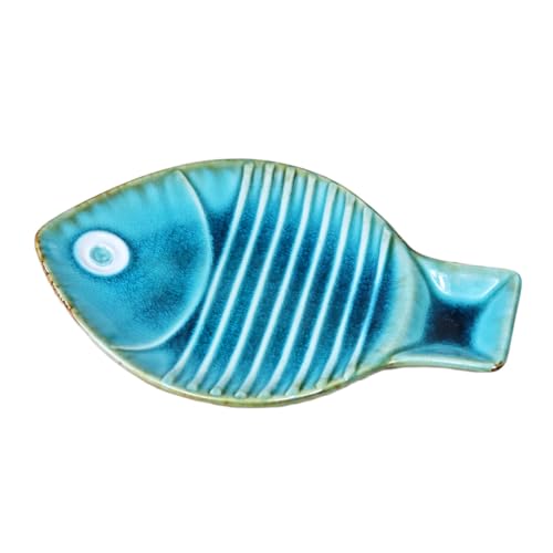 Darthome Fish Decorative Plate Teal Blue Glazed Ceramic Indoor Nautical Trinket Dish Gift