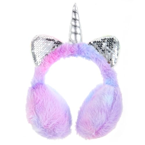Cute Unicorn Earmuffs for Girls Sequin Shinny Ear Warmers Soft Plush Winter Earmuff Covers for Outdoor Winter